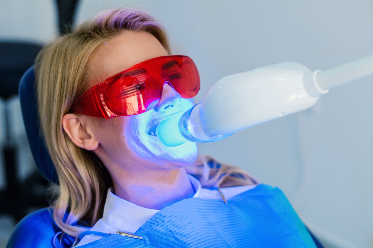 Dentistry dentist working teeth whitening dental medical process